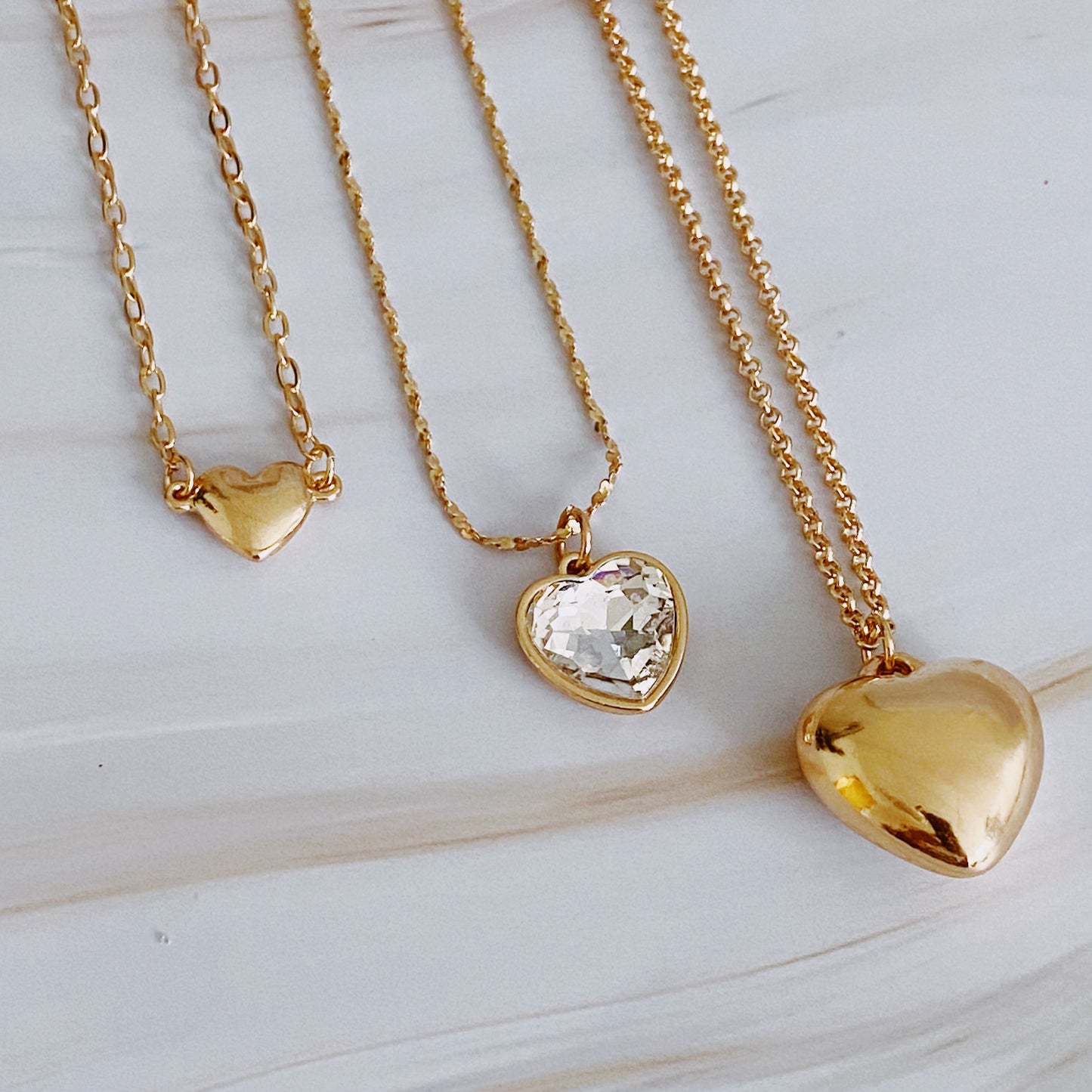 Triple Heart Pendant Necklace Set of 3