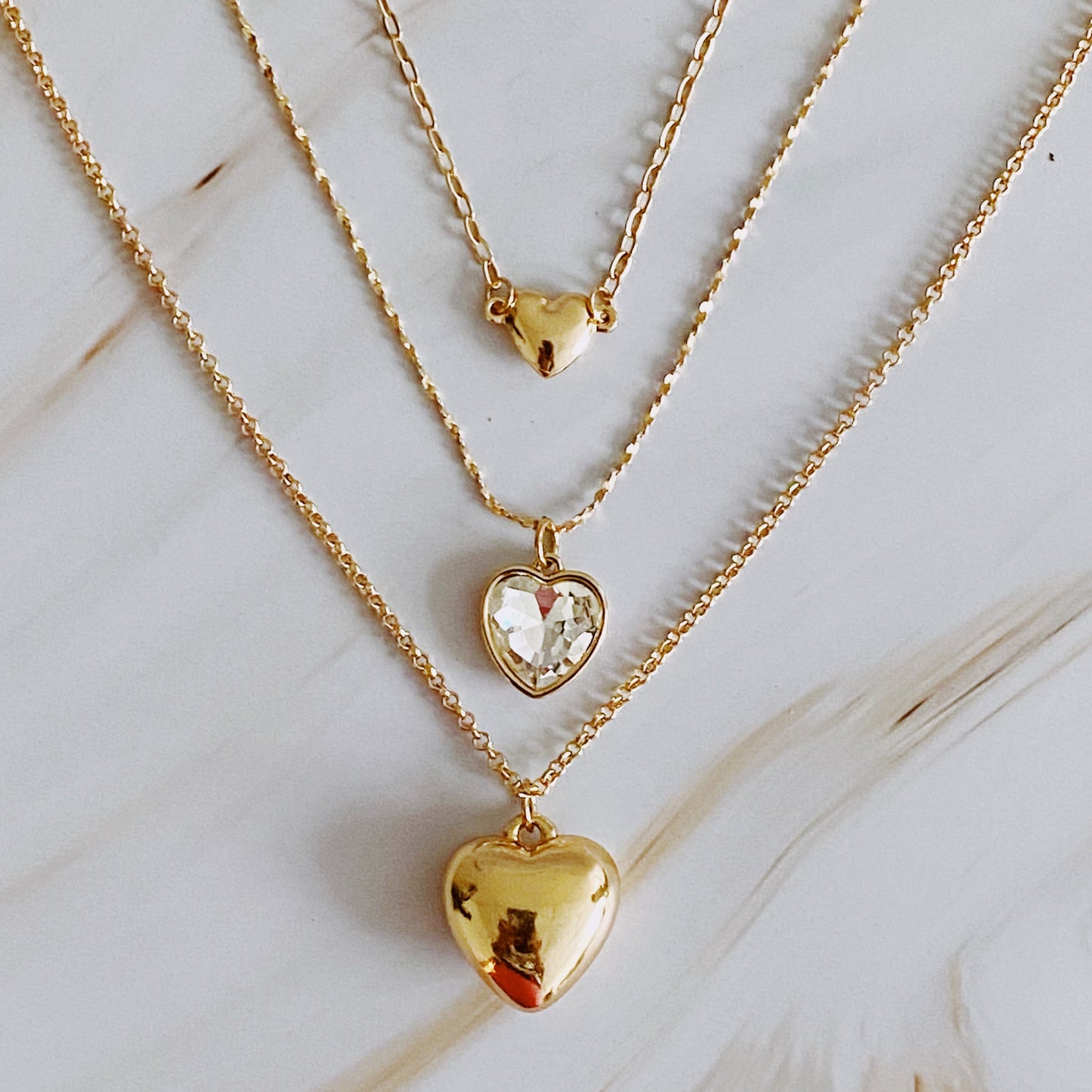 Triple Heart Pendant Necklace Set of 3