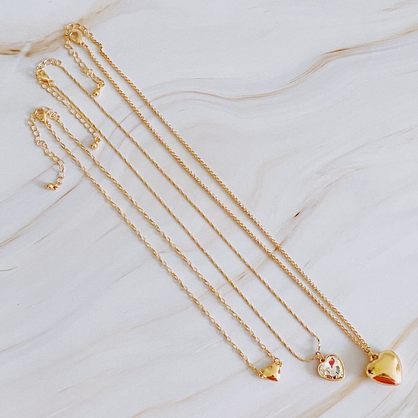 Triple Heart Pendant Necklace Set of 3