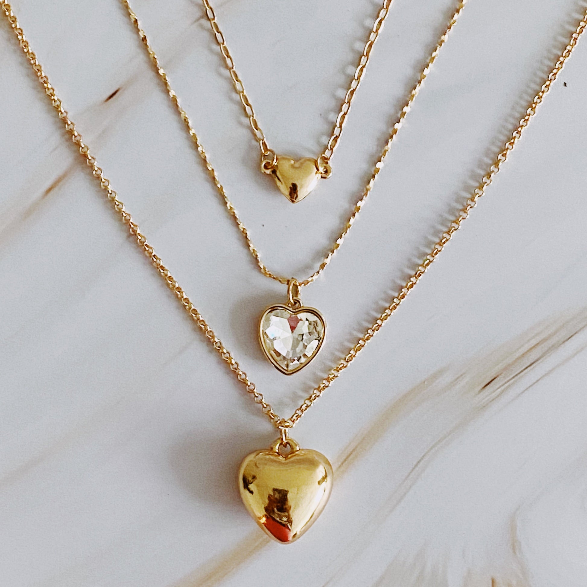 Triple Heart Pendant Necklace Set of 3